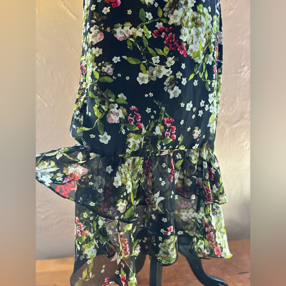 Vintage Floral Ruffle Midi Dress - Black Floral - Picture 8 of 15